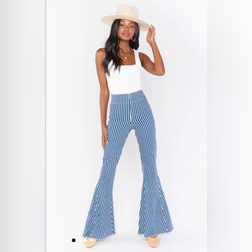 Show Me Your MuMu Blue & White Striped High-Rise Flare Pants